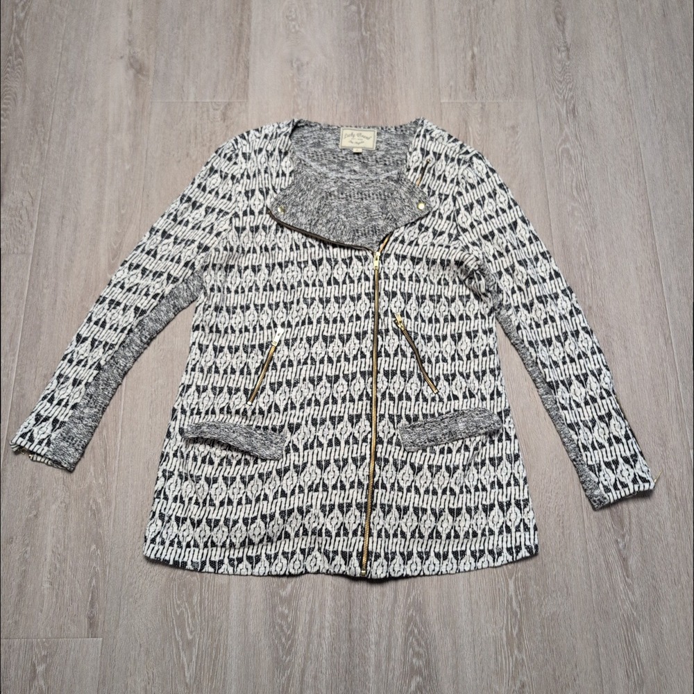Lucky Brand Marnie Long Moto Jacket Soft‎ Zip Up Jacket Women's XL Knit Tribal